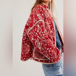 Free People Chloe Quilted Jacket In Brick Combo M